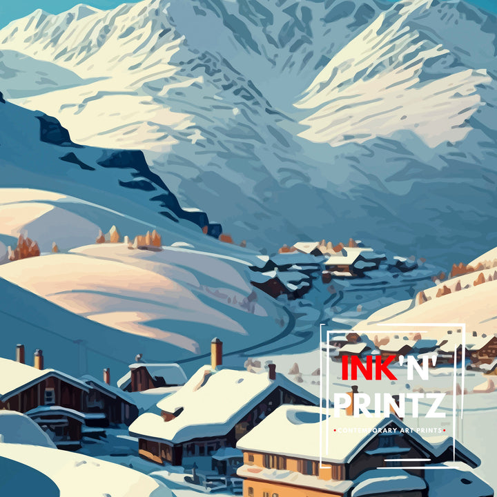 Val Thorens Travel Poster, France, Val Thorens Ski poster, Ski Resort poster, Val Thorens ski,, Wall Art, Art Poster