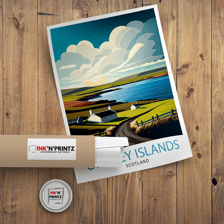 Orkney Islands Travel Poster , Orkney Wall Art, Scotland Poster, Orkney Illustration, Travel Gift for Scotland, Orkney Home Decor