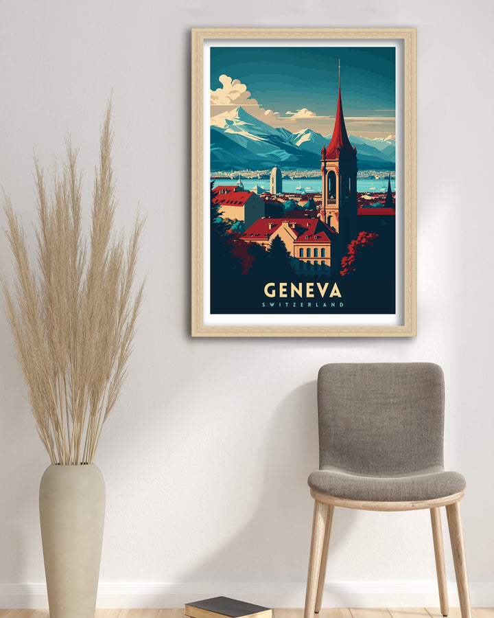Geneva Switzerland Travel Poster Geneva Wall Art Geneva Home Decor Geneva Illustration Travel Poster Gift For Geneva Switzerland Home Decor