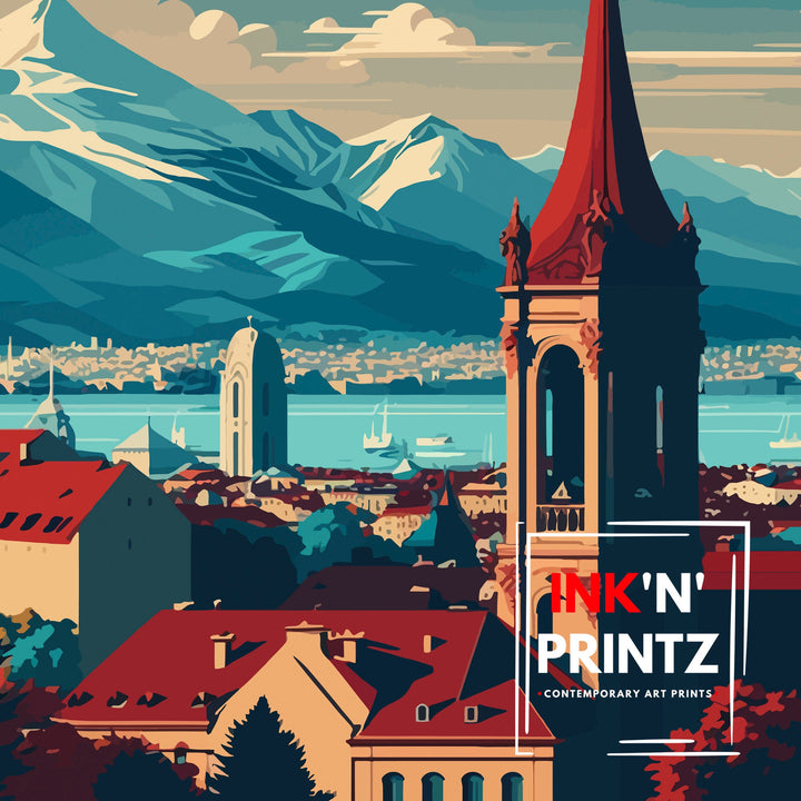 Geneva Switzerland Travel Poster Geneva Wall Art Geneva Home Decor Geneva Illustration Travel Poster Gift For Geneva Switzerland Home Decor
