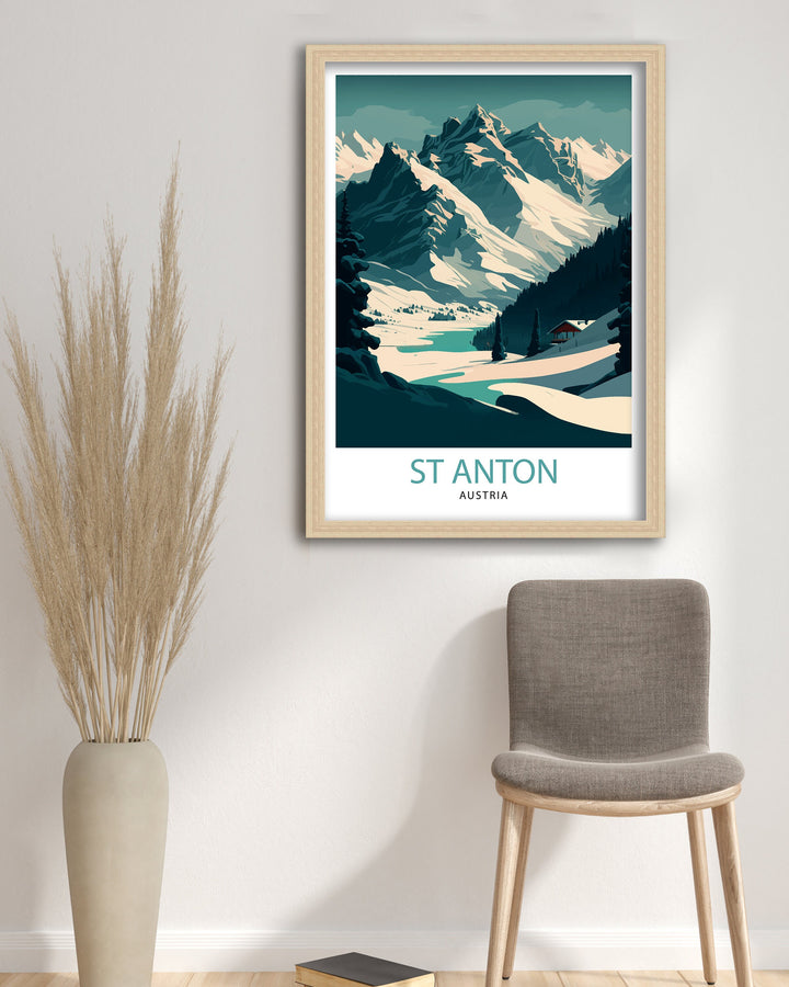 St. Anton Ski Resort Poster Austria Skiing Wall Art Winter Sports Decor Skiing Gift Travel Poster Austrian Ski Poster Austria Ski Poster