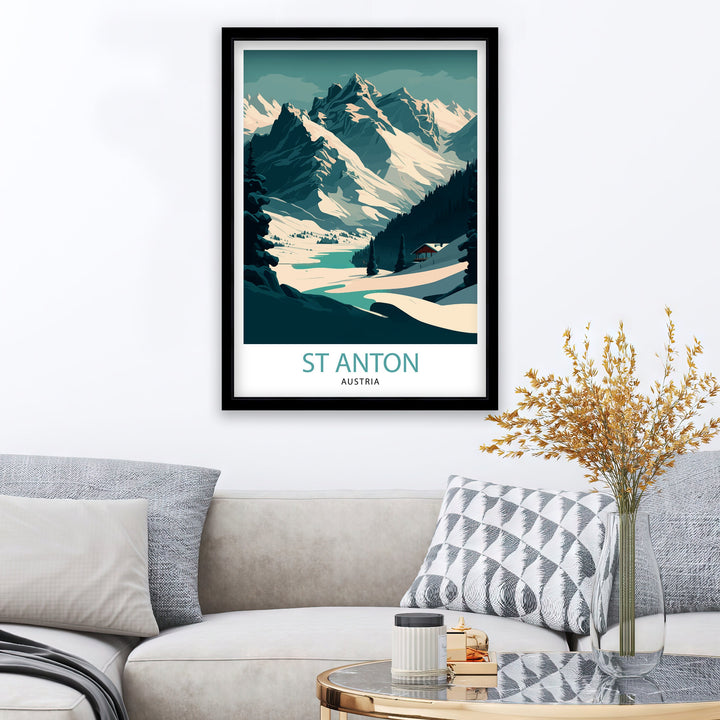 St. Anton Ski Resort Poster Austria Skiing Wall Art Winter Sports Decor Skiing Gift Travel Poster Austrian Ski Poster Austria Ski Poster