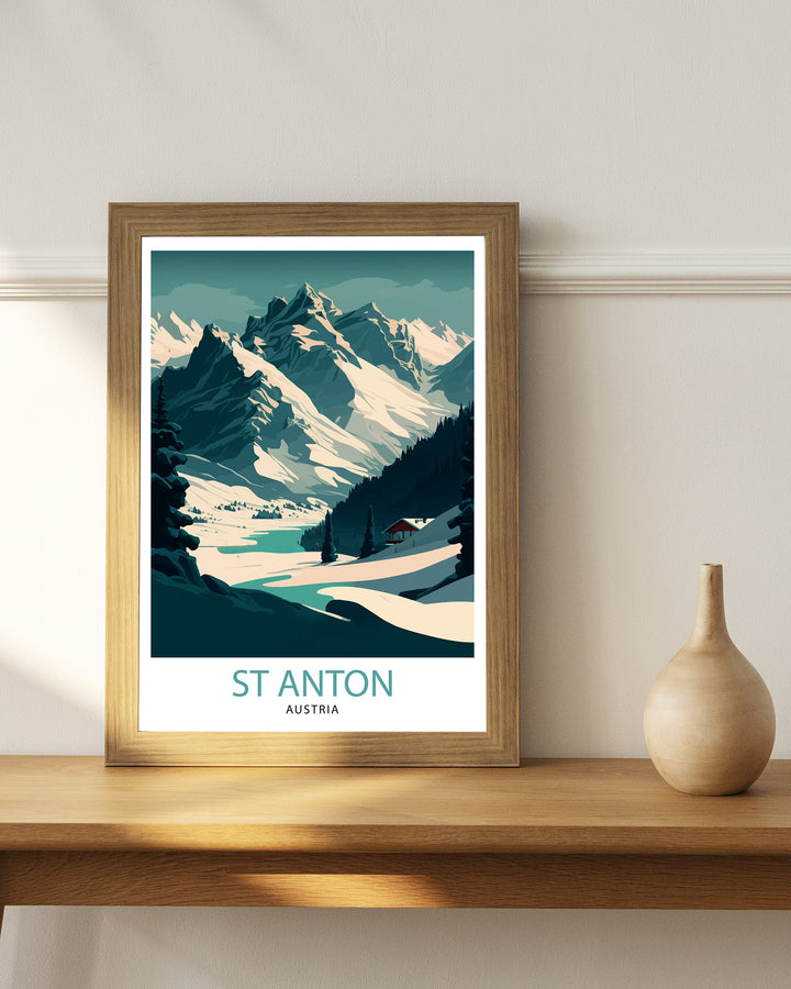 St. Anton Ski Resort Poster Austria Skiing Wall Art Winter Sports Decor Skiing Gift Travel Poster Austrian Ski Poster Austria Ski Poster