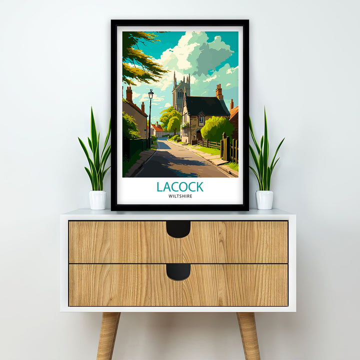 Laycock Wiltshire Travel Poster Laycock Abbey Wall Art England Countryside Illustration Travel Poster Gift For England Lovers UK Home Decor
