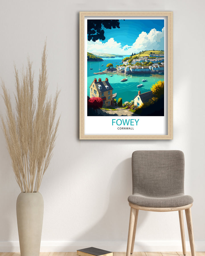 Fowey Cornwall Travel Poster Fowey Wall Art Fowey Home Decor Fowey Illustration Travel Poster Gift for Fowey Lovers, Cornwall