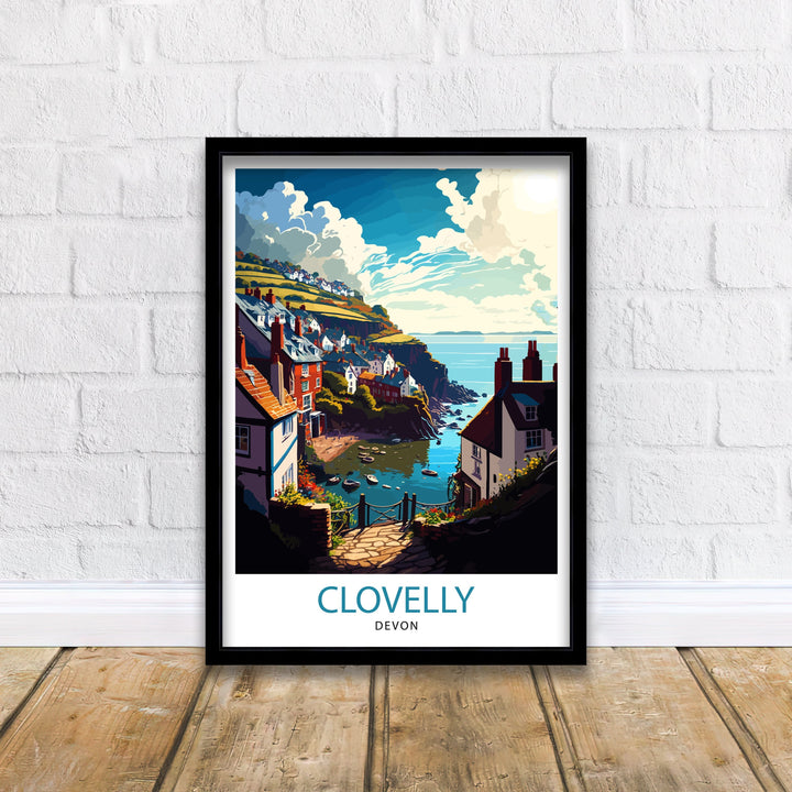 Clovelly Devon Travel Poster Clovelly Wall Art Devon Coastal Town Illustration Travel Poster Gift Devon Home Decor