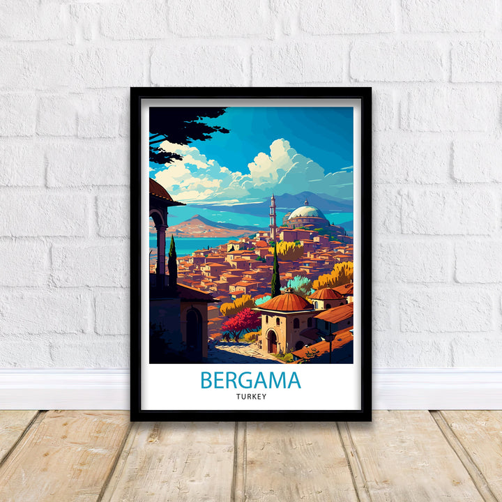 Bergama Turkey Travel Print - Bergama Wall Decor - Bergama Illustration Travel Poster - Gift For Bergama Turkey Home Decor