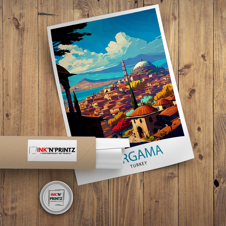 Bergama Turkey Travel Print - Bergama Wall Decor - Bergama Illustration Travel Poster - Gift For Bergama Turkey Home Decor