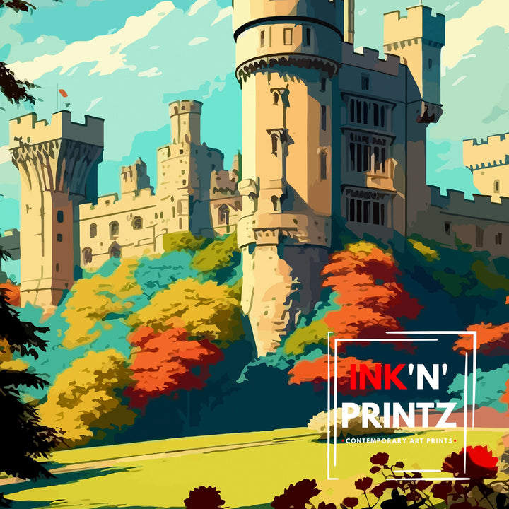 Warwickshire Castle Travel Print Warwickshire Wall Decor Warwickshire Home Living Decor Warwickshire Illustration Travel Poster Warwickshire