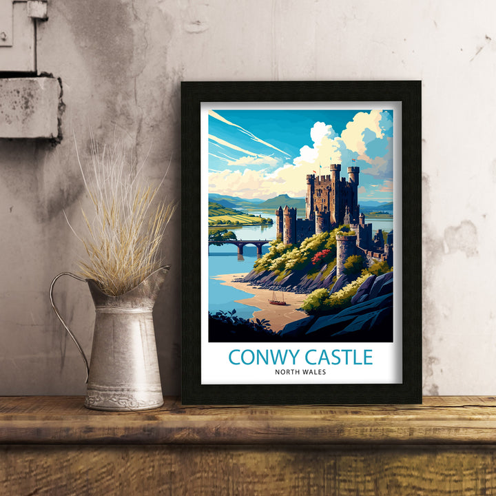 Conwy Castle Travel Print Conwy Castle Wall Art Conwy Castle Poster Wales Travel Decor Wales Illustration UK Travel Print Gift for Traveler