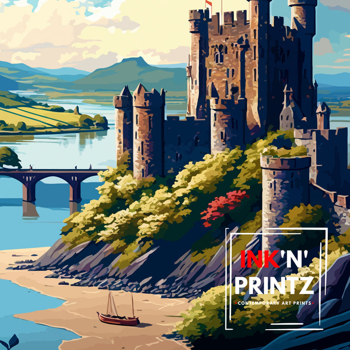 Conwy Castle Travel Print Conwy Castle Wall Art Conwy Castle Poster Wales Travel Decor Wales Illustration UK Travel Print Gift for Traveler