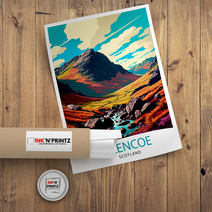 Glencoe Scotland Travel Poster Glencoe Wall Art Glencoe Scotland Landscape Poster Scotland Travel Poster Scottish Highlands Poster