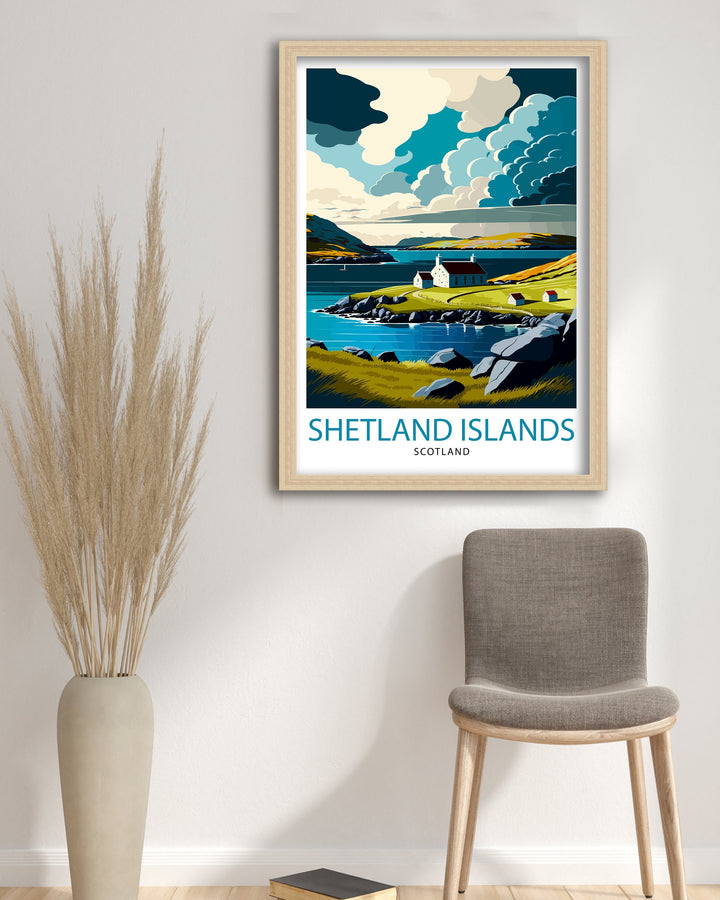 Shetland Islands Travel Poster Scotland Wall Art Shetland Islands Decor Scotland Illustration Travel Poster Gift for Travelers