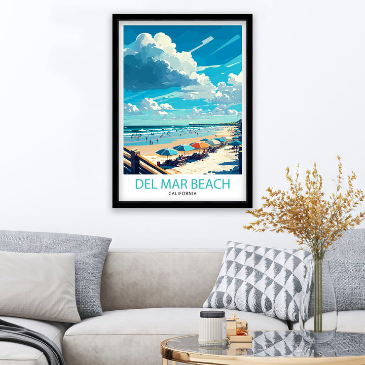 Del Mar Beach California Travel Poster
