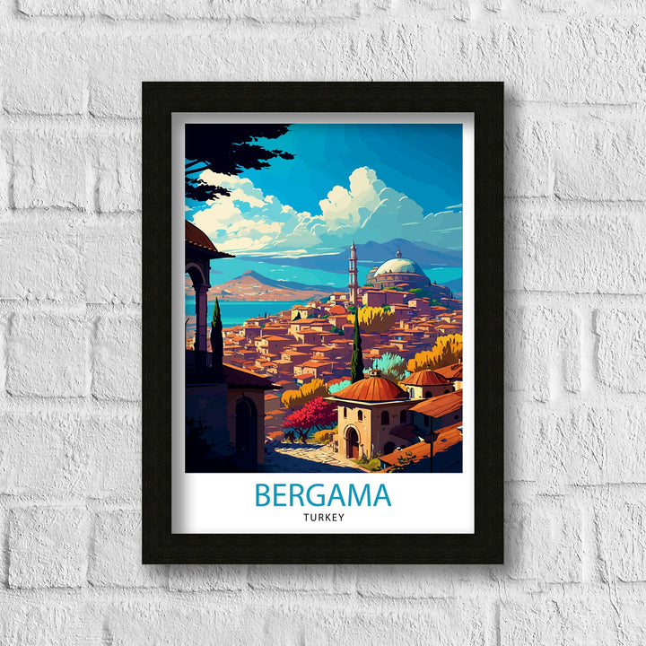 Bergama Turkey Travel Print - Bergama Wall Decor - Bergama Illustration Travel Poster - Gift For Bergama Turkey Home Decor