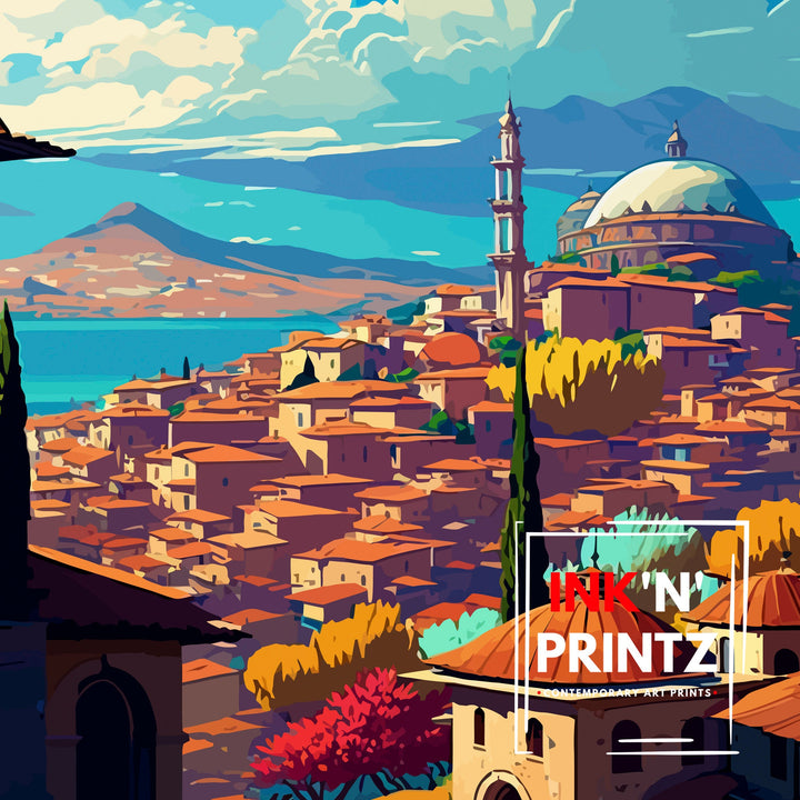 Bergama Turkey Travel Print - Bergama Wall Decor - Bergama Illustration Travel Poster - Gift For Bergama Turkey Home Decor