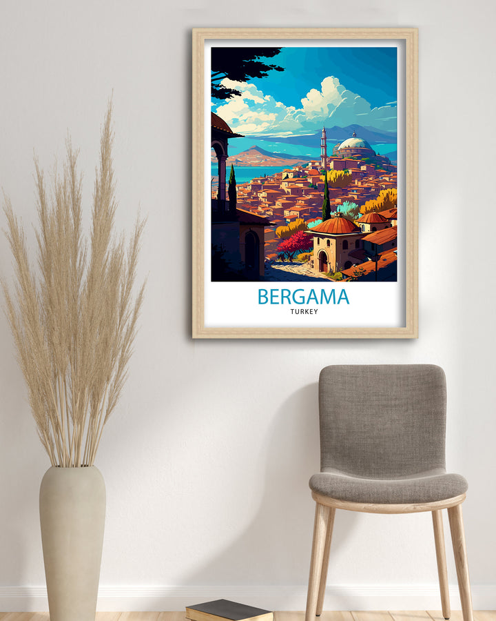 Bergama Turkey Travel Print - Bergama Wall Decor - Bergama Illustration Travel Poster - Gift For Bergama Turkey Home Decor