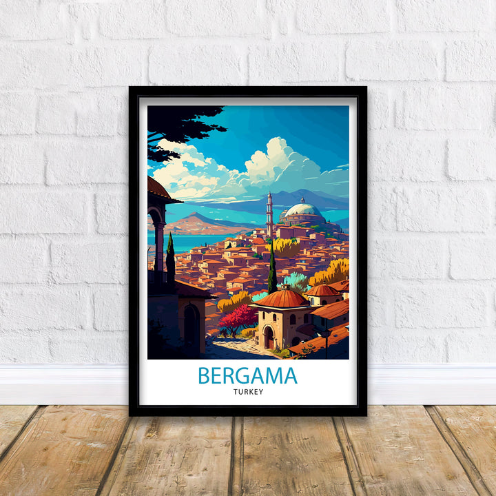 Bergama Turkey Travel Print - Bergama Wall Decor - Bergama Illustration Travel Poster - Gift For Bergama Turkey Home Decor