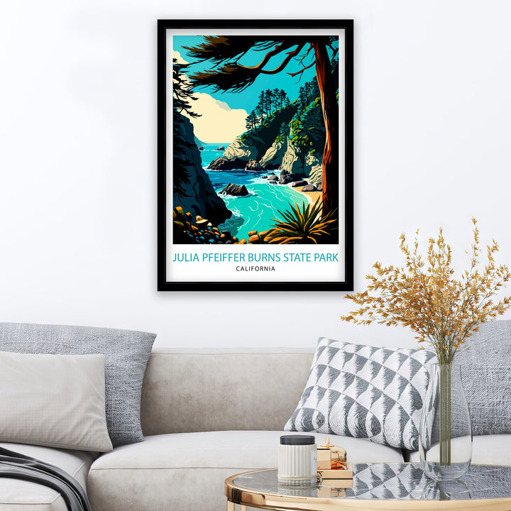 Julia Pfeiffer Burns State Park California Travel Print California Wall Art California Home Decor California Illustration Travel Poster Gift