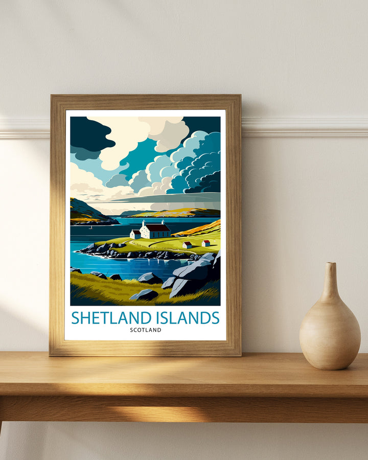 Shetland Islands Travel Poster Scotland Wall Art Shetland Islands Decor Scotland Illustration Travel Poster Gift for Travelers