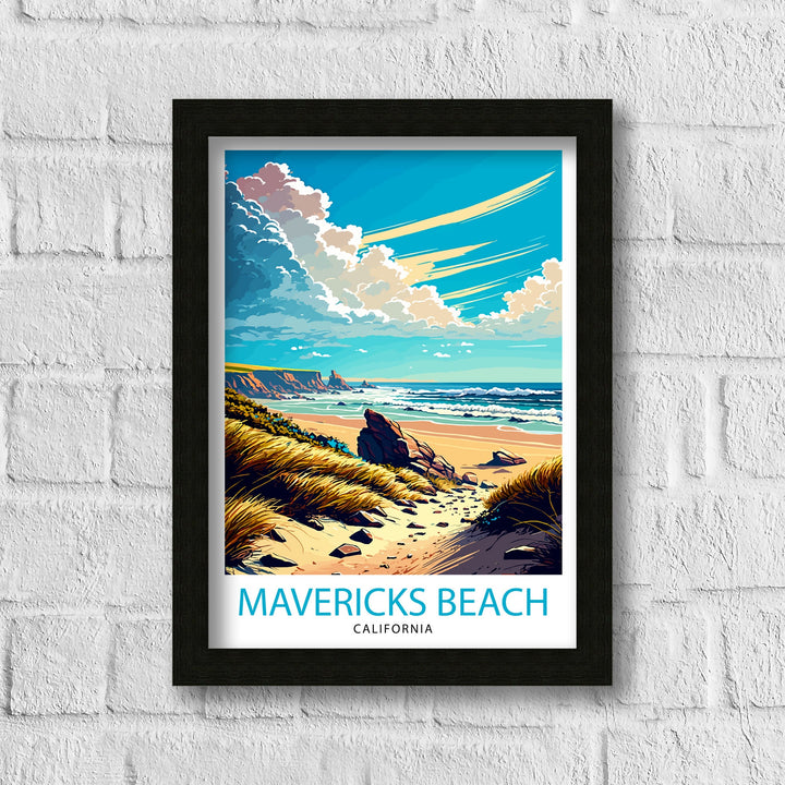 Mavericks Beach California Travel Poster