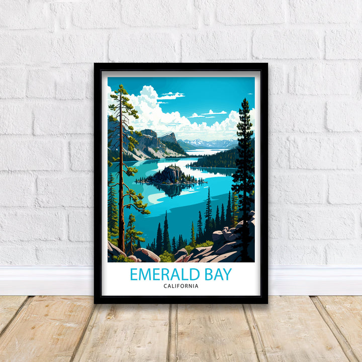Emerald Bay Travel Print| Lake Tahoe Wall Art Emerald Bay Home Deco Lake Tahoe Travel Poster Emerald Bay Illustration Lake Tahoe Gift