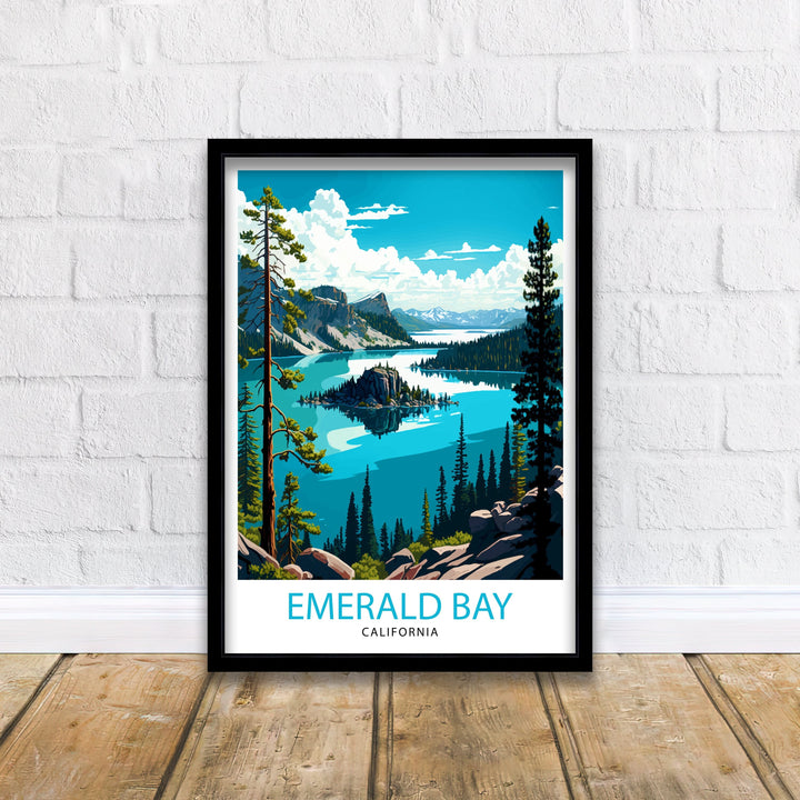Emerald Bay Travel Print| Lake Tahoe Wall Art Emerald Bay Home Deco Lake Tahoe Travel Poster Emerald Bay Illustration Lake Tahoe Gift