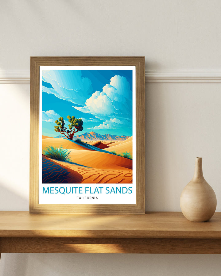 Mesquite Flat Sands Travel Print| Death Valley Wall Decor Mesquite Flat Sand Dunes Illustration Desert Landscape Travel Poster Gift