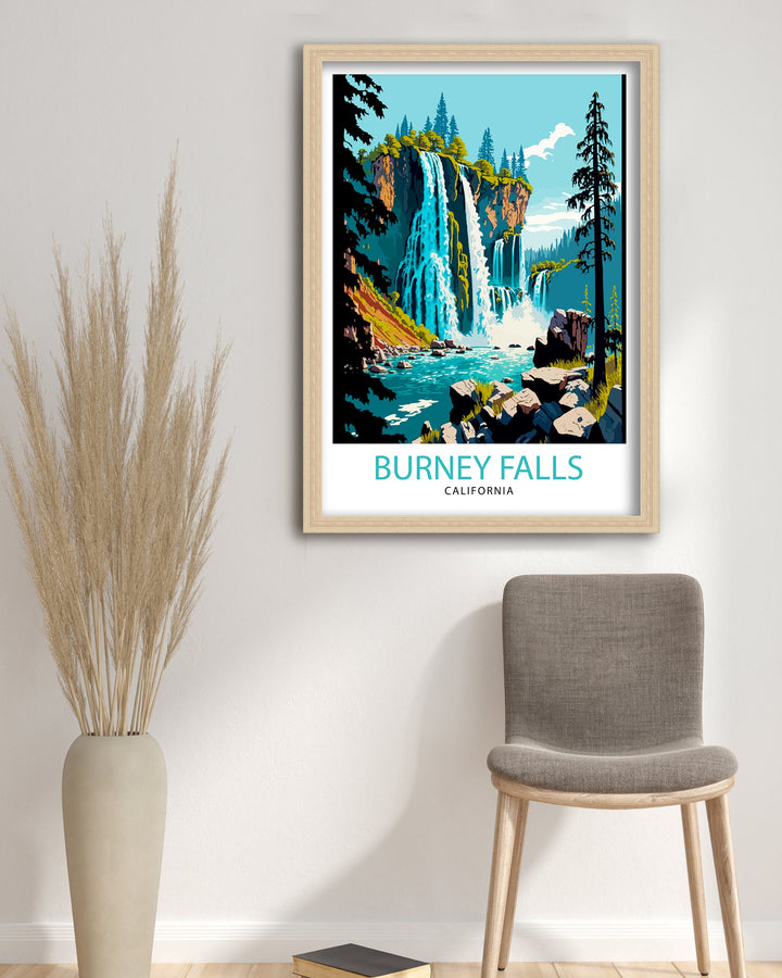 Burney Falls California Travel Poster Wall Art Home Decor California Illustration Travel Poster Gift For Nature Lovers California State Parks