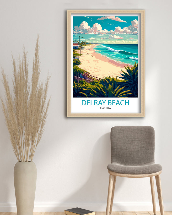 Delray Beach Florida Travel Print| Delray Beach Wall Decor Delray Beach Home Living Decor Delray Beach Florida Illustration Travel Poster
