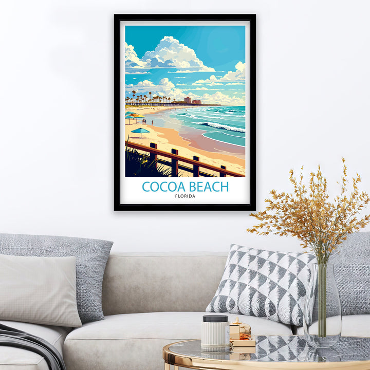 Cocoa Beach Florida Travel Print| Cocoa Beach Wall Art Cocoa Beach Home Decor Cocoa Beach Illustration Travel Poster Gift For Cocoa Beach