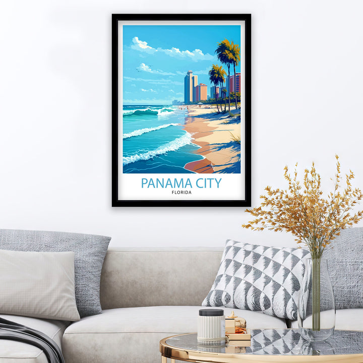 Panama City Beach Florida Travel Print| Wall Decor Illustration Travel Poster Beach House Decor Gift for Beach Lovers