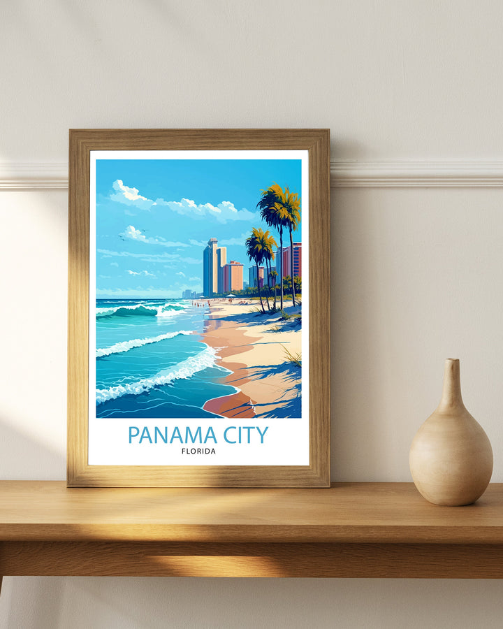 Panama City Beach Florida Travel Print| Wall Decor Illustration Travel Poster Beach House Decor Gift for Beach Lovers