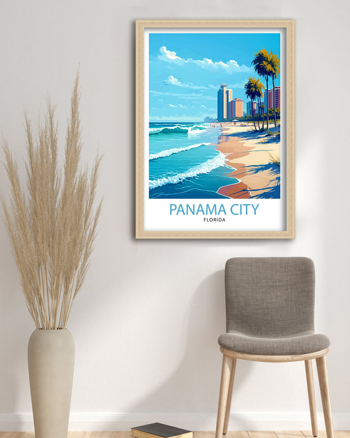 Panama City Beach Florida Travel Print| Wall Decor Illustration Travel Poster Beach House Decor Gift for Beach Lovers