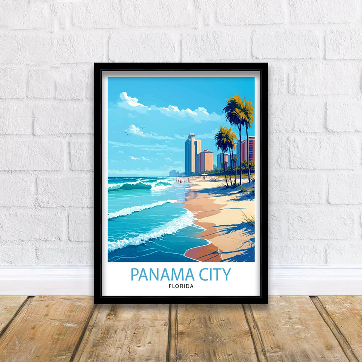 Panama City Beach Florida Travel Print| Wall Decor Illustration Travel Poster Beach House Decor Gift for Beach Lovers