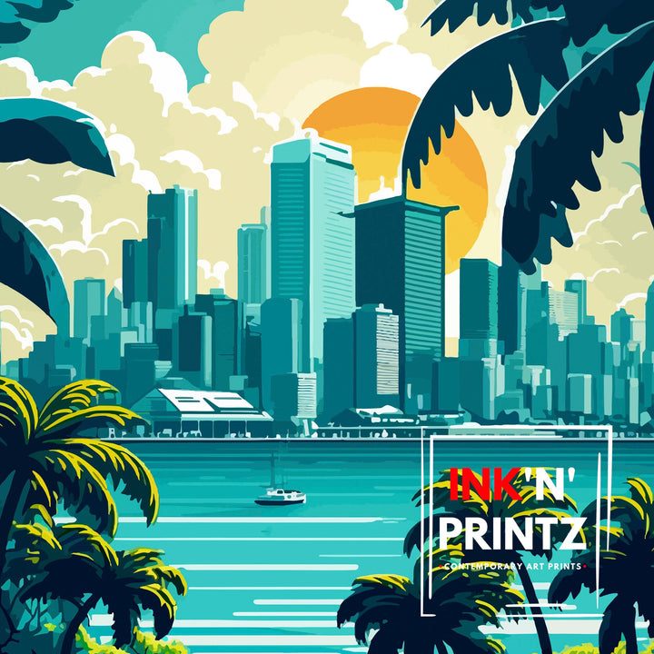 Miami Florida Travel Print| Miami Wall Decor Miami Illustration Travel Poster Gift For Miami Florida Home Decor