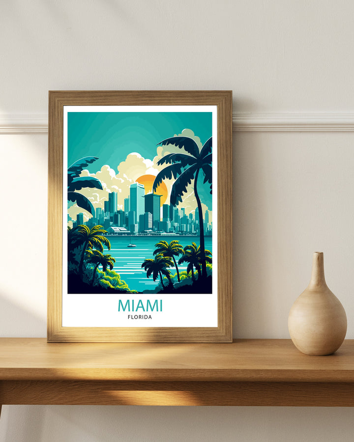 Miami Florida Travel Print| Miami Wall Decor Miami Illustration Travel Poster Gift For Miami Florida Home Decor