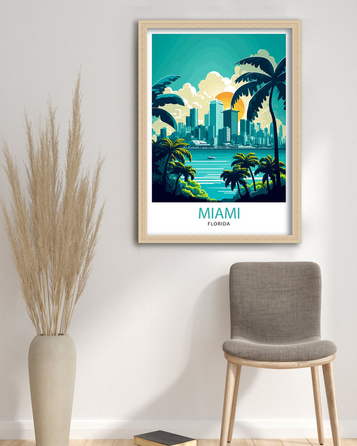 Miami Florida Travel Print| Miami Wall Decor Miami Illustration Travel Poster Gift For Miami Florida Home Decor