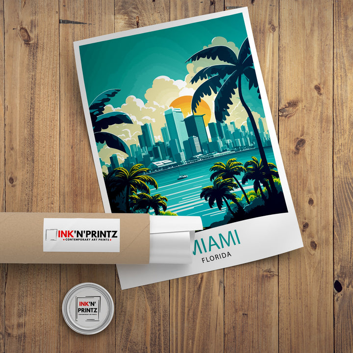 Miami Florida Travel Print| Miami Wall Decor Miami Illustration Travel Poster Gift For Miami Florida Home Decor
