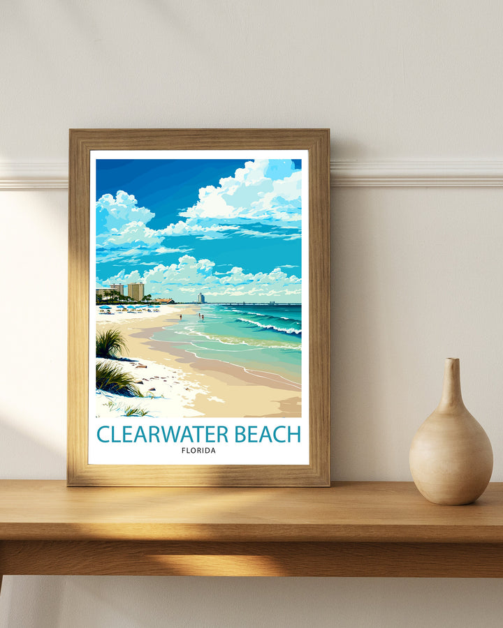 Clearwater Beach Florida Travel Print| Wall Decor Home Living Decor Illustration Travel Poster Gift for Clearwater Beach Florida Home Decor