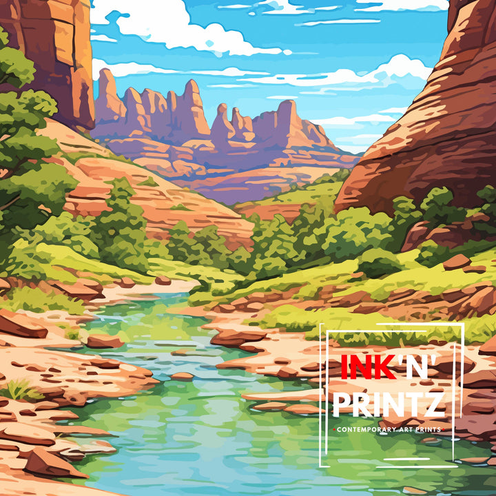 Oak Creek Canyon Arizona Travel Print| Arizona Wall Decor Arizona Home Decor Arizona Illustration Travel Poster Gift For Arizona Lovers