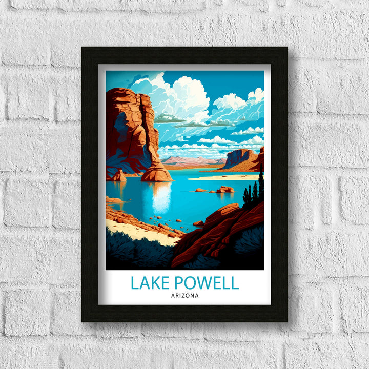 Lake Powell Arizona Travel Print| Lake Powell Wall Deco Lake Powell Home Living Decor Lake Powell Illustration Travel Poster Gift