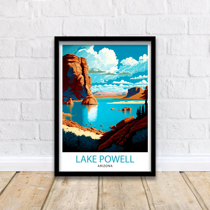 Lake Powell Arizona Travel Print| Lake Powell Wall Deco Lake Powell Home Living Decor Lake Powell Illustration Travel Poster Gift