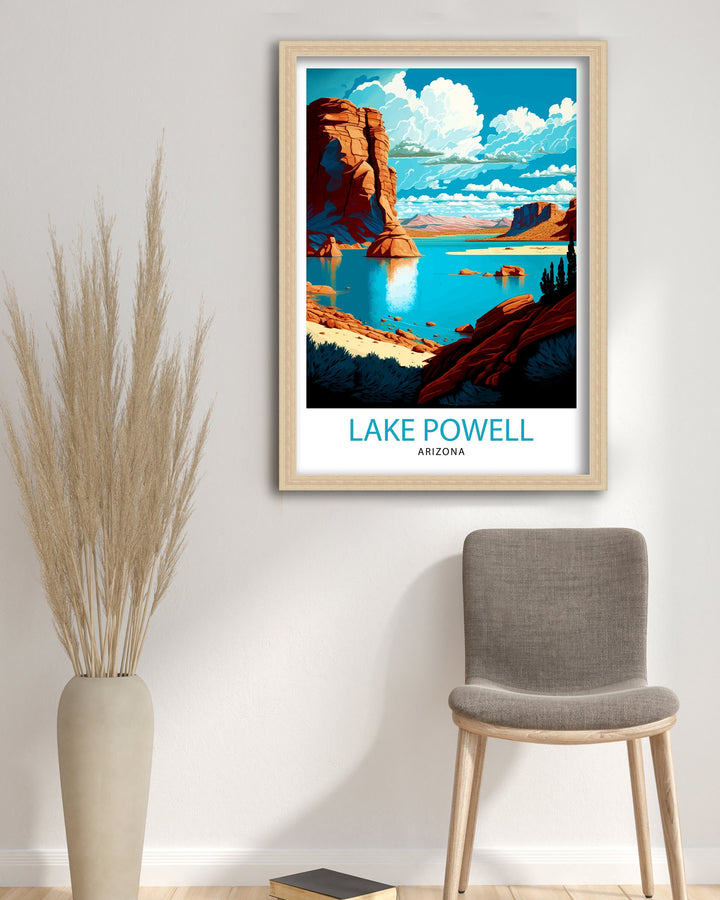 Lake Powell Arizona Travel Print| Lake Powell Wall Deco Lake Powell Home Living Decor Lake Powell Illustration Travel Poster Gift