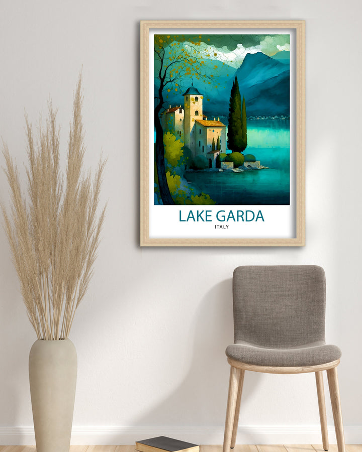 Lake Garda Italy Travel Print Lake Garda Wall Art Italy Travel Poster Lake Garda Home Decor Italy Illustration Gift for Italy Lovers