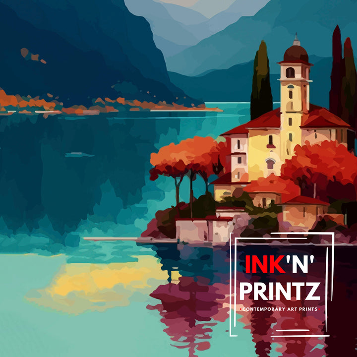 Lake Como Italy Travel Print Wall Decor Home Living Decor Italy Illustration Travel Poster Gift For Italy Home Decor