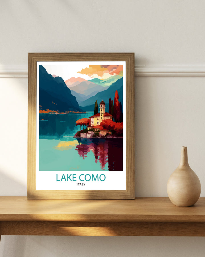 Lake Como Italy Travel Print Wall Decor Home Living Decor Italy Illustration Travel Poster Gift For Italy Home Decor