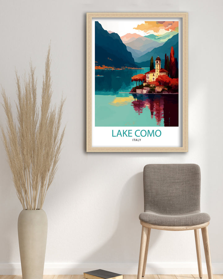 Lake Como Italy Travel Print Wall Decor Home Living Decor Italy Illustration Travel Poster Gift For Italy Home Decor