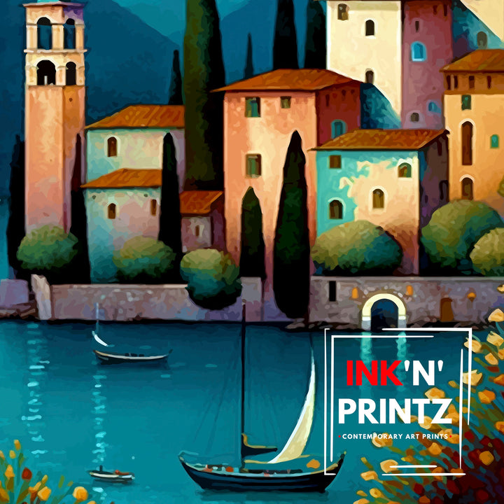 Lake Como Italy Travel Print Wall Decor Home Living Decor Italy Illustration Travel Poster Gift For Italy Home Decor