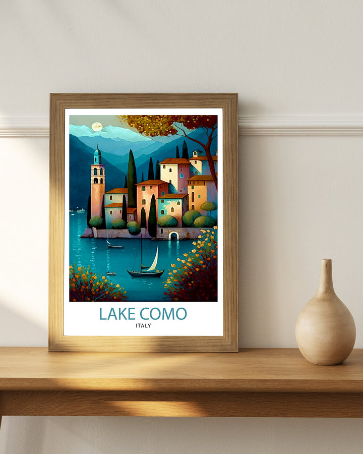 Lake Como Italy Travel Print Wall Decor Home Living Decor Italy Illustration Travel Poster Gift For Italy Home Decor